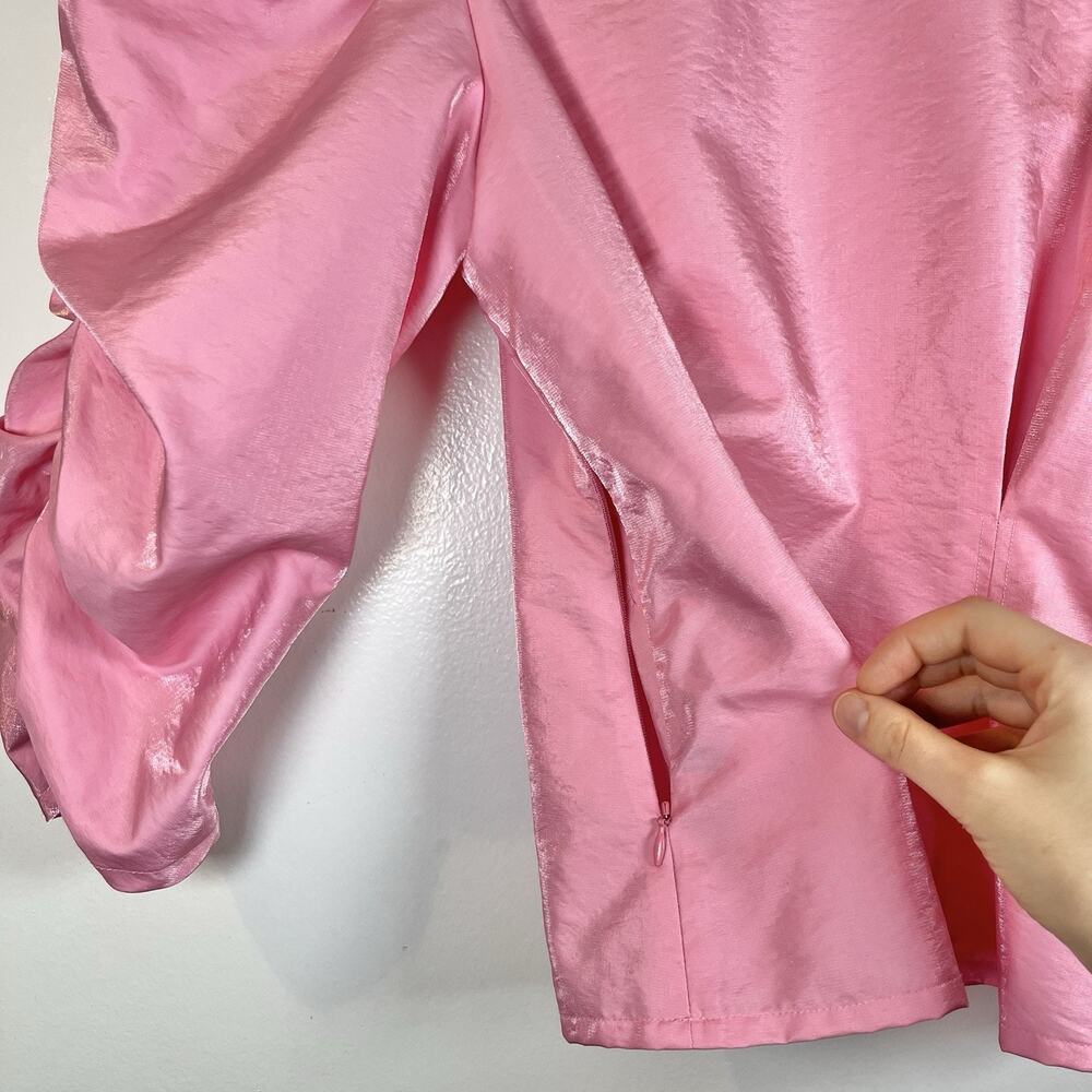 Stella Nova Pippi Blouse Pink Barbiecore Shiny Nylon Balloon Sleeve Sz 36 Small - Picture 7 of 9